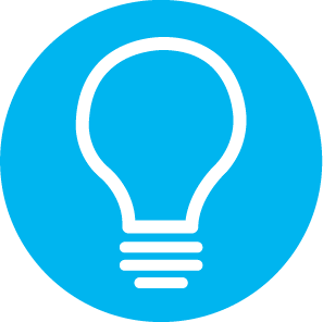 Drawn icon of a light bulb inside of a blue circle