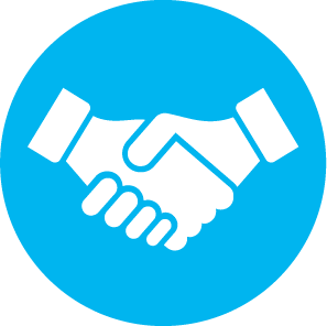 Drawn icon of two hands shaking inside of a blue circle