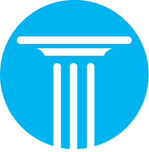 Drawn icon of a pillar inside of a blue circle