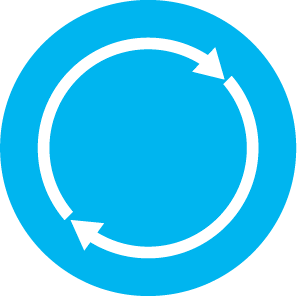 Drawn icon of two arrows going in a circle inside of a blue circle